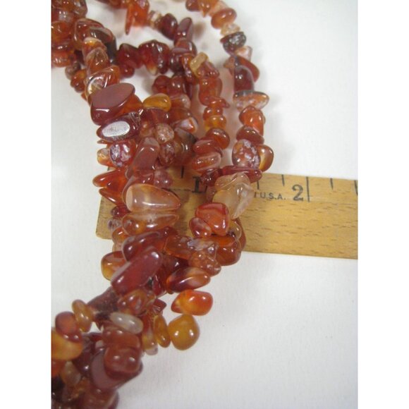 Carnelian Stone Chip Multi Strand Beaded Necklace  Wooden Accents Boho Chic 21in - Picture 2 of 9
